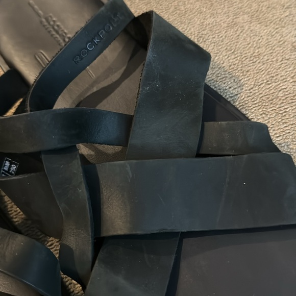 Men’s Rockport Black Leather Slip On Flip Flops Sandals Size 11 (TD) - Picture 3 of 6